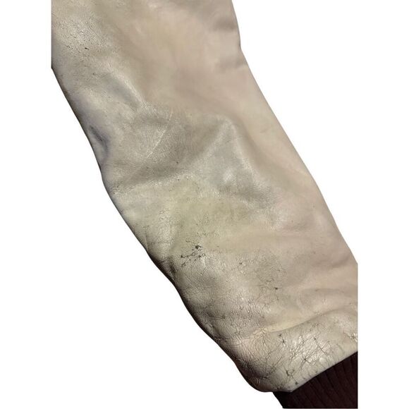 Vintage Dodge Racing Men’s Maroon Cream Varsity Wool Blend Leather Coat Size L - Picture 7 of 10